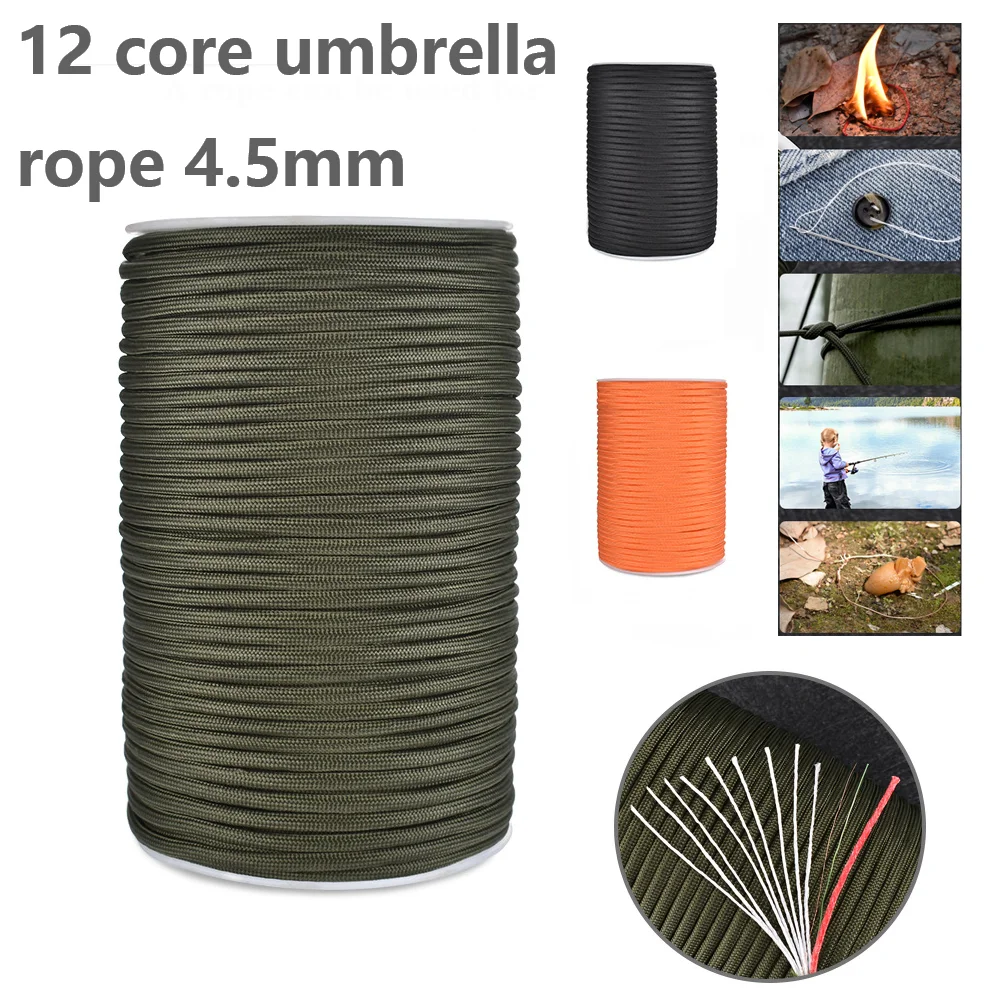 

550 Military 12 Strand Paracord With Fishing Metal Fire Rope 10M/30M/50M/100M Outdoor Camping Survival Tool Parachute Cord