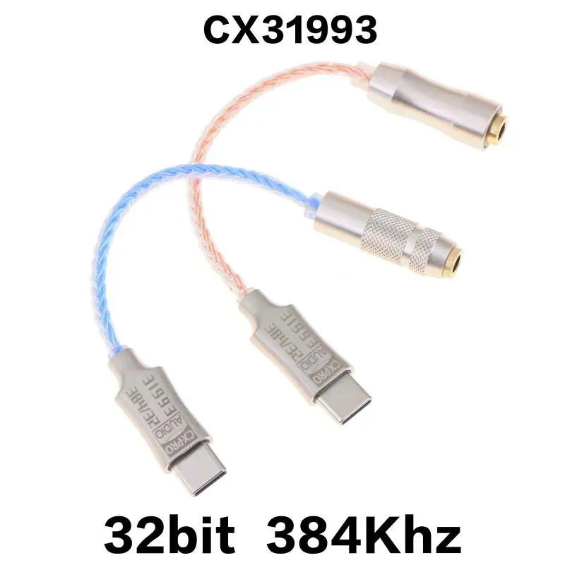 CX31993 DAC 유형 C - 3.5MM 사운드 어댑터 헤드폰 어댑터 32비트 384KHz 칩 헤드폰 헤드폰 어댑터