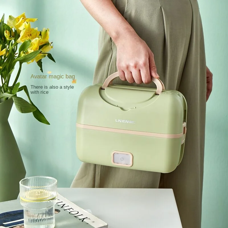 Multi Rice Cooker Electric Heating Lunch Box Portable Cooking Pot Stainless Steel Inner For Travel With Tableware