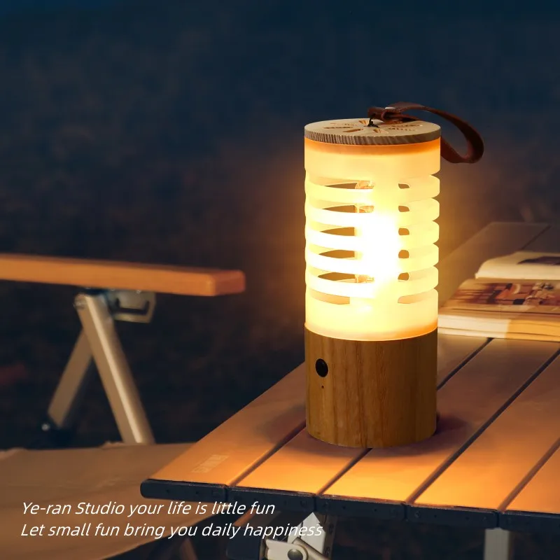 Portable Wooden Outdoor Small Night Light Camping Tent Lighting Fixture LED Non-polar Dimming Lamp USB Charging Atmosphere Lamp