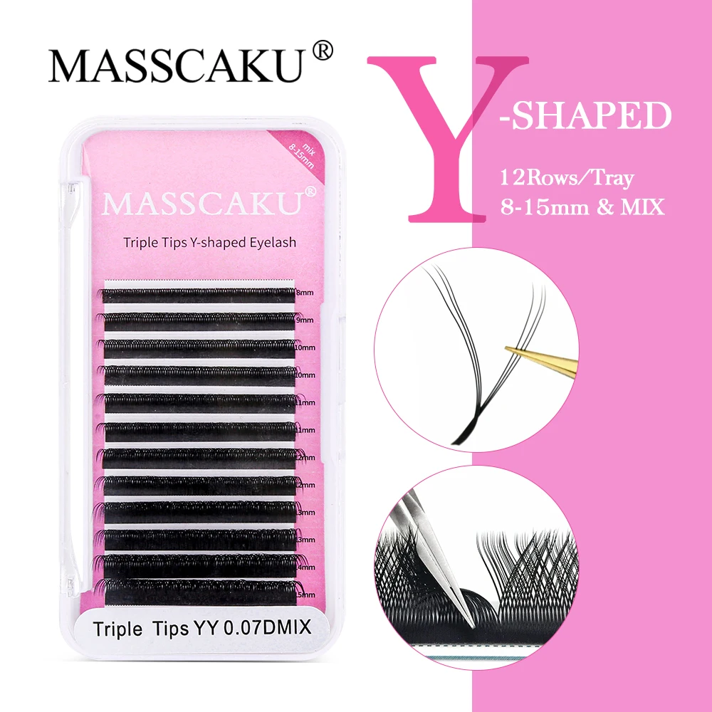 MASSCAKU New Triple Tips YY Eyelash Individual Manga Eyelashes Natural Soft Faux Mink Easy Apply Eyelashes Wholesale Makeup