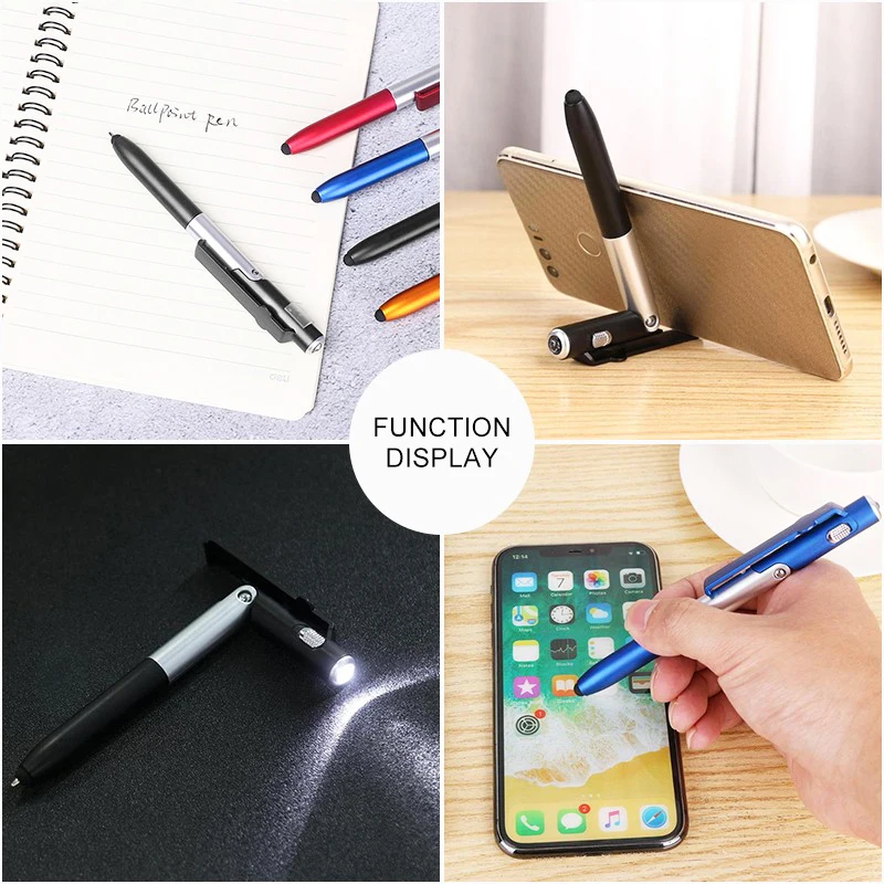 Multifunction Ballpoint Pen with LED Light Phone Folding Stand Holder Night Reading Student Pen School Office Stationery Pen