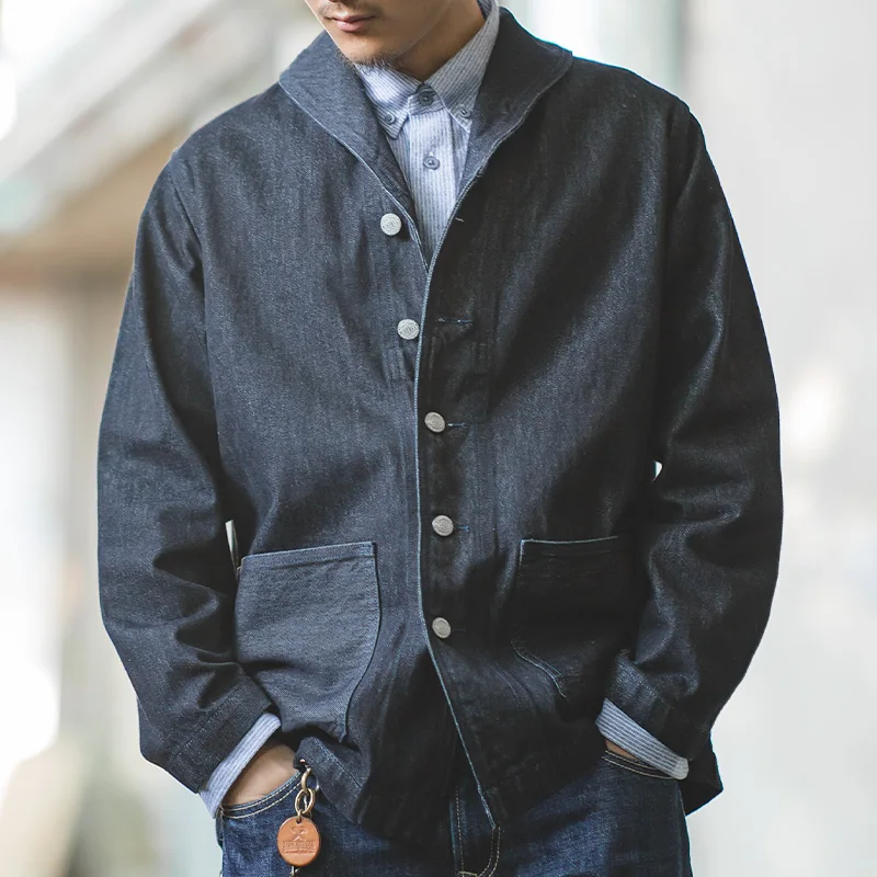 

Tooling Jackets джинсовая куртка Mens American Casual Blue Washed Denim Jacket Navy Amekaji Vintage streetwear Jacket