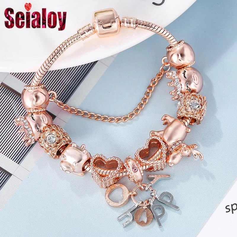 Fatídico nuestra Picante Pulsera y brazaletes de oro rosa SEIALOY para mujer, cuentas de alce  Princesa, marcas de dijes felices, pulseras en forma de pareja, regalo de  amistad para niñas|Pulseras de amuleto| - AliExpress