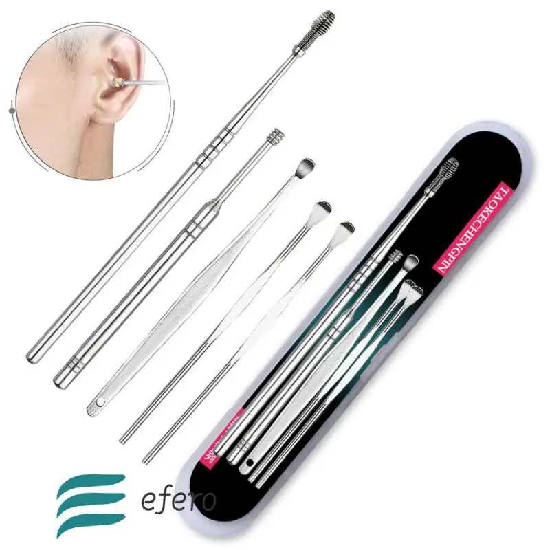 

Set Ear Cleaner Kits Cotton Swab Stainless Steel Earpick Ear Wax Pick Curette Remover Spoon Spiral Ear Clean Tool with Case