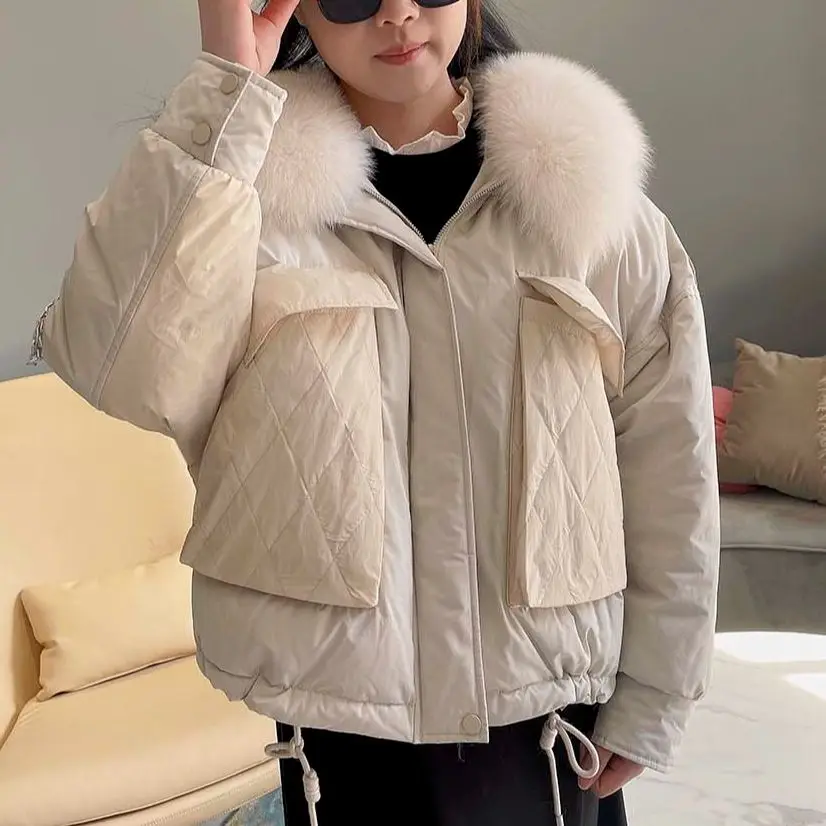 

MISSJANEFUR Puffer Jacket Women Goose Down Coat 2022 Real Fur Collar Luxury Fashion Warm Ladies Winter Outwear