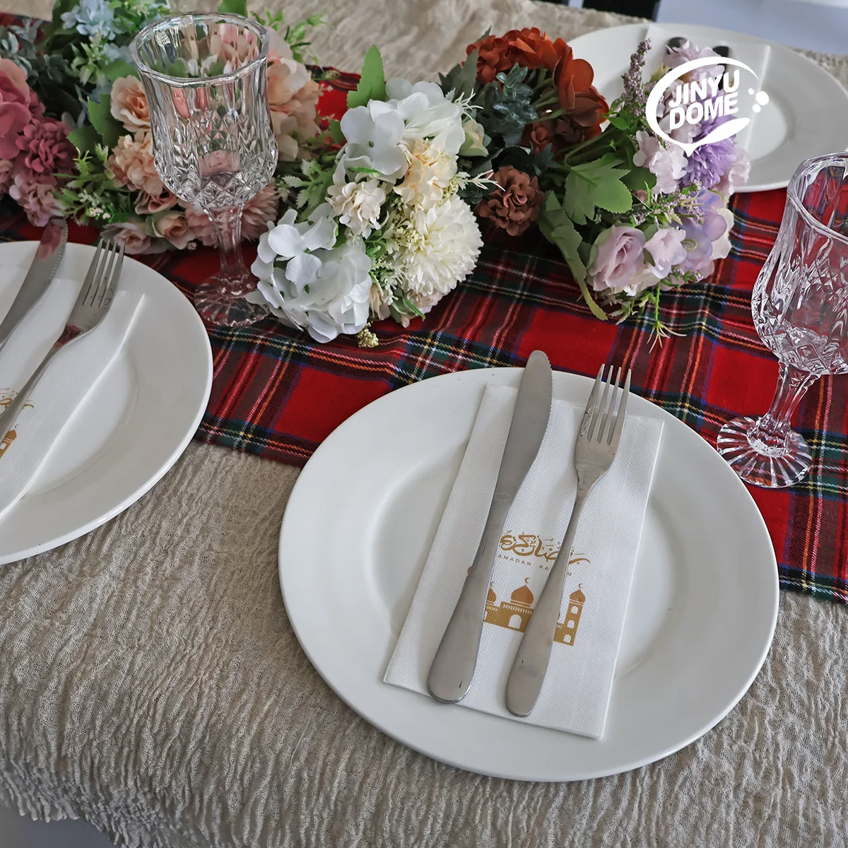 Eid Mubarak Ramadan Napkins 50/100Pcs Disposable Paper Napkins, 2Ply, 15.75x15.75inch, Gold Printing with Moon/Party/Hand Towels