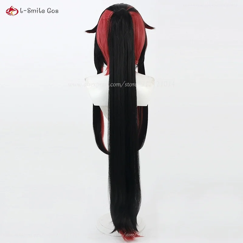 Lilia Cosplay Perücke 100cm Schwarz Rot Synthetik Hitzeresistent Anime Halloween + Perückenkappe 6