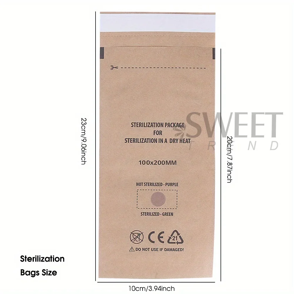 50/100pcs Disposable Kraft Self-Sealing Sterilization Bags Empty Sterilizing Manicure Pouches Cleaning Nail Care Supplies Tools
