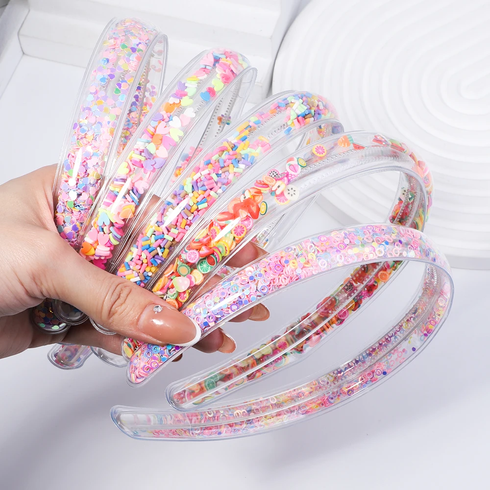 Transparent Quicksand Hair Band For Kids Girls Glitter Heart Sequin Cartoon Ear Headbands Hair Hoops Headwear Hair Accessories 1000pcs 30 30mm 1 18 round transparent thank you sealing sticker red heart