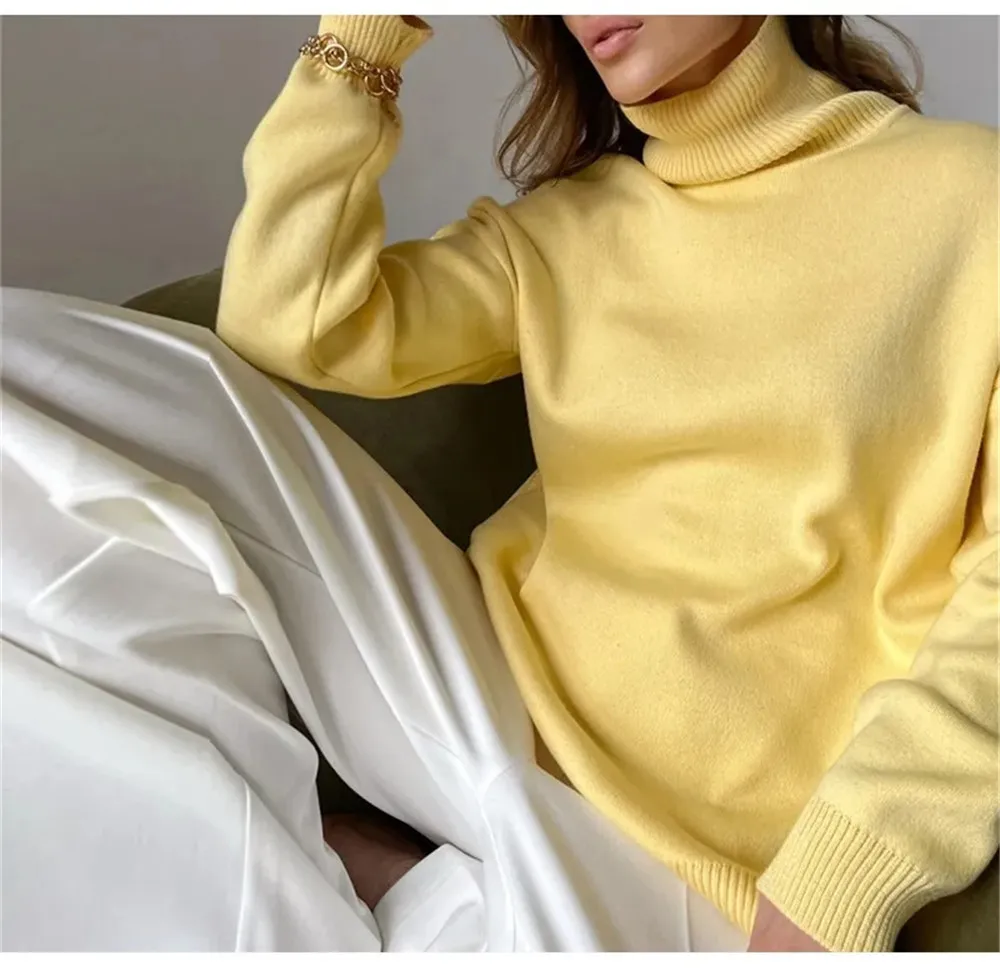 

Women's Sweaters Turtleneck Women Pulovers Side Split Knitted Jumpers Autumn Winter Christmas Sweater Oversize Pull For Women
