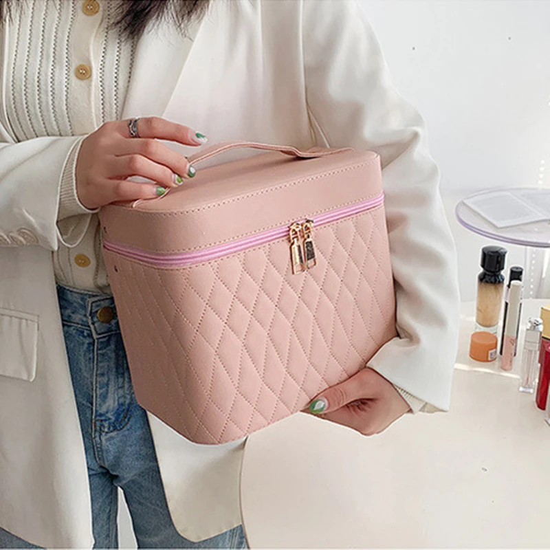 Borsa Beauty Da Viaggio Capiente E Impermeabile – Portatrucco In Pelle PU Con Scomparti E Maniglie, Bianco - 4