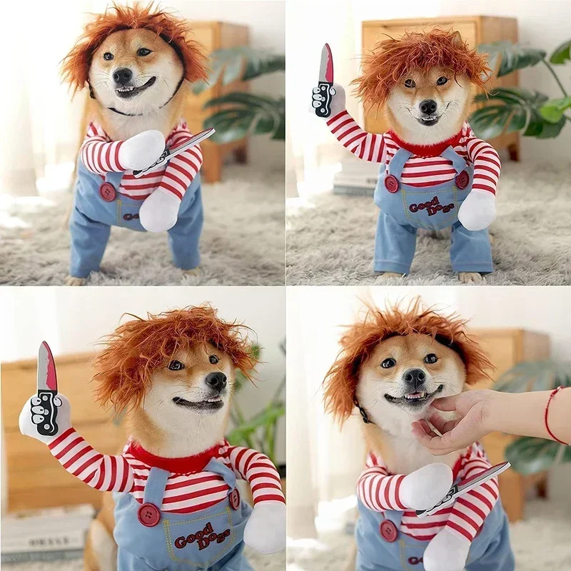 애완 동물 치명적인 인형 개 의류 Chucky 개 코스프레 재미 있은 파티 의상 작은 중형 대형 개를위한 할로윈 크리스마스 개 옷