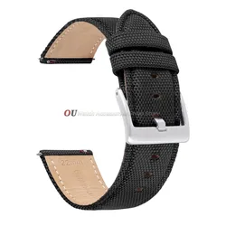 Versatile Nylon Canvas Leather Watch Strap - Quick Release, Seven Colors, Sport Soft Band - 22mm (Black)