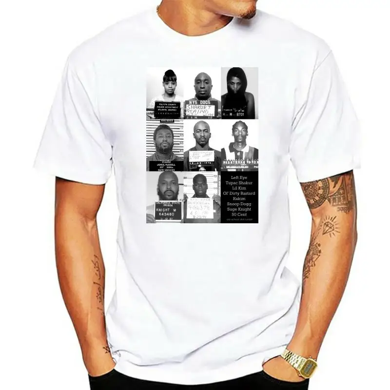 

Футболка в стиле хип-хоп Mugshot Tupac Suge 50, модная Новая летняя Классическая однотонная свободная футболка с коротким рукавом и черепом