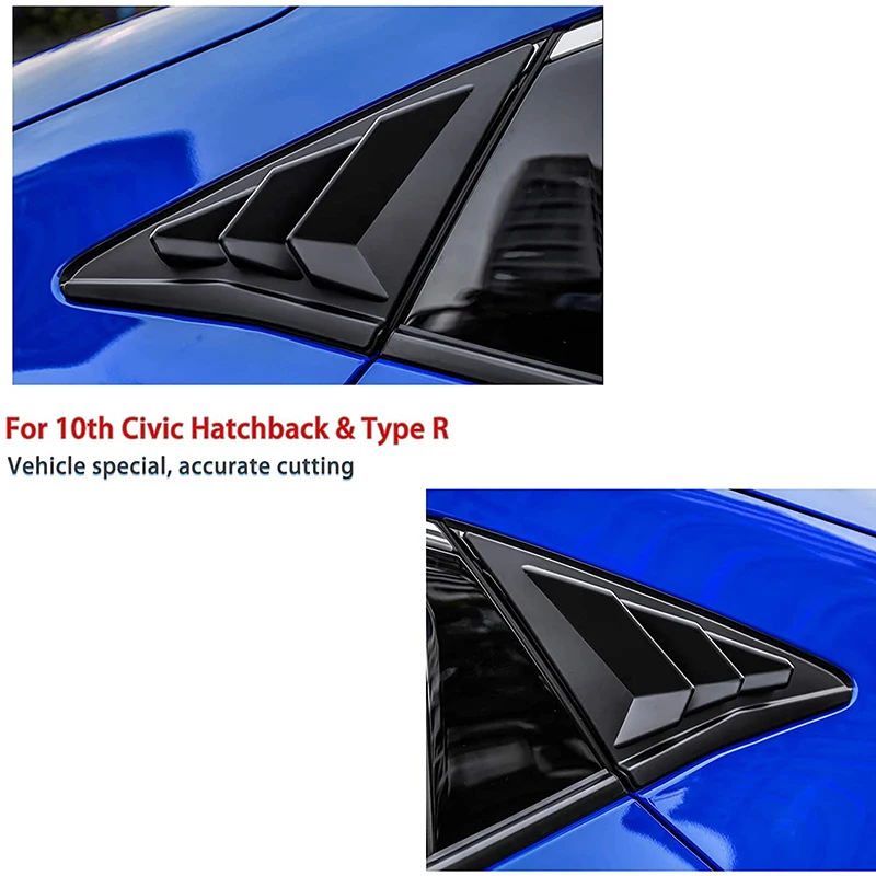 Rear Side Window Louvers Air Vent Scoop Shades Cover Blinds for Honda Civic Hatchback Type R 10th Gen (Not for Sedan)