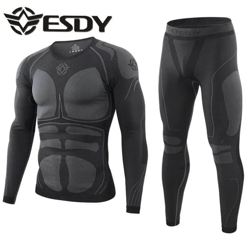 

ESDY мужской костюм для фитнеса, новинка, спортивный костюм для велоспорта на открытом воздухе, теплый комплект нижнего белья, плотный и влагоотводящий