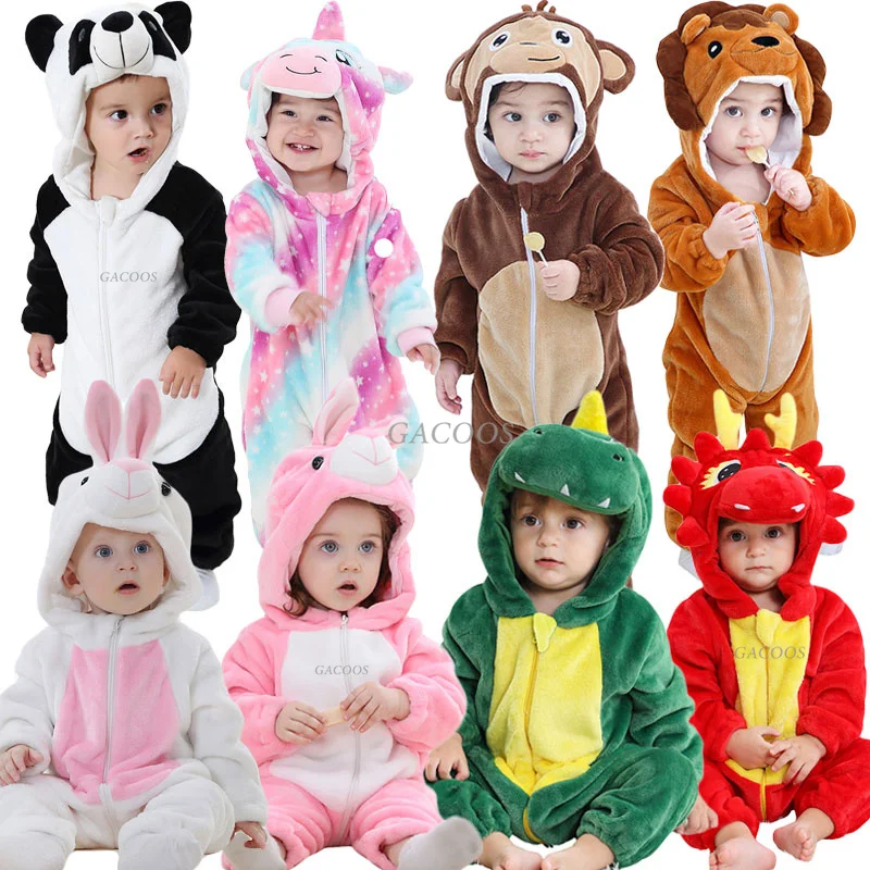 Kids Pajamas Kigurumi Animal Panda Unicorn Tiger Onesie Winter Costume Flannel Girl Boy