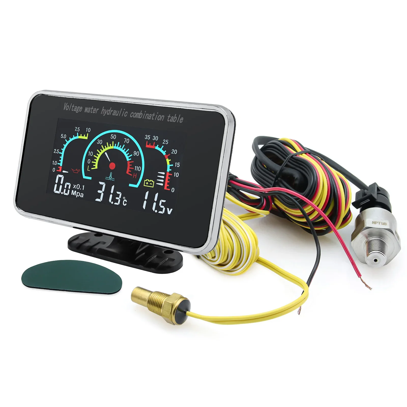 3 IN 1 Universal Car 12V/24V LCD Digital Truck Car Oil Pressure Voltage Water Temperature Combination Table 1/8 NPT Sensors water temp gauge digital display gauge automotive gauge