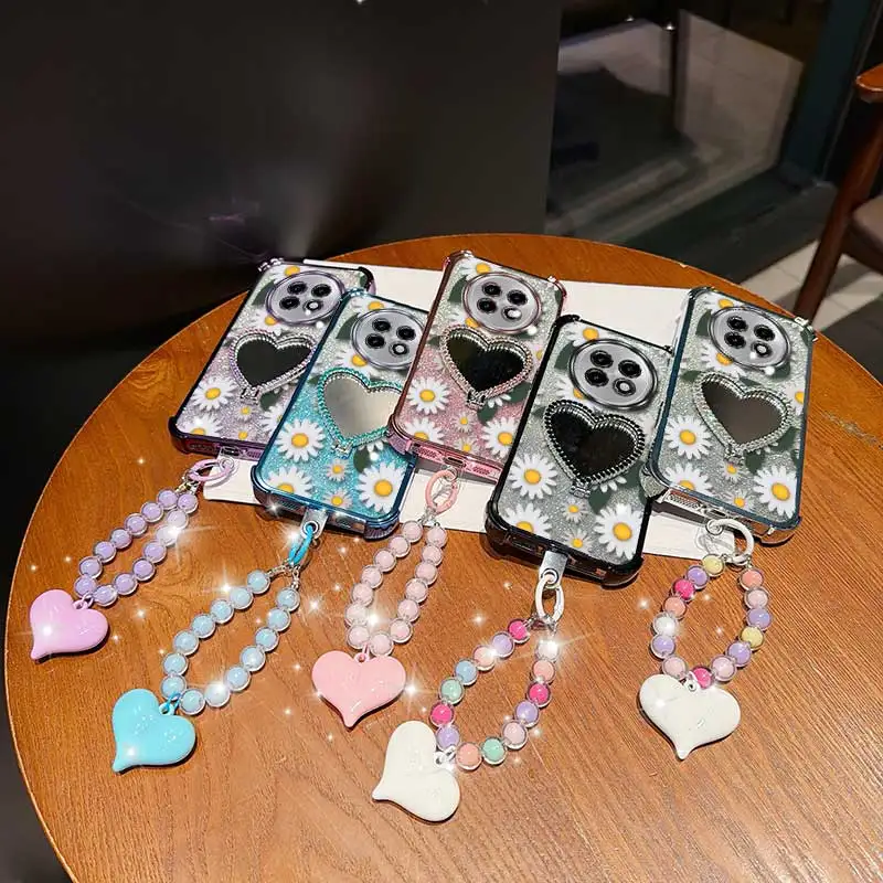 White Daisy Phone Case Set with Lanyard & Circular Stand - 3 Piece Bundle