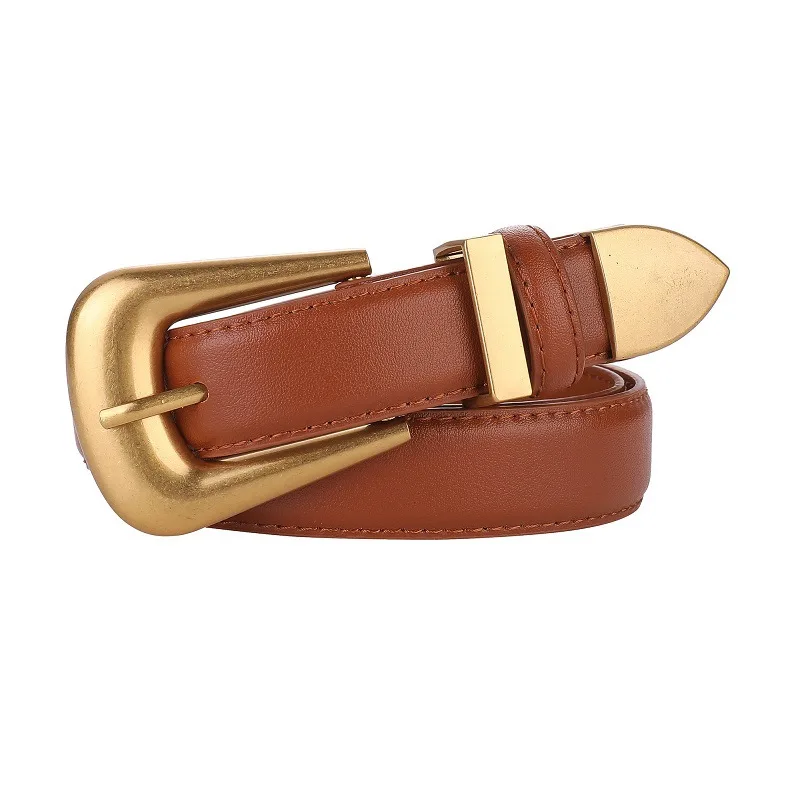 Burgundy Genuine Leather Women's Belt with Gold Buckle – Luxurious Casual Fashion Accessory
