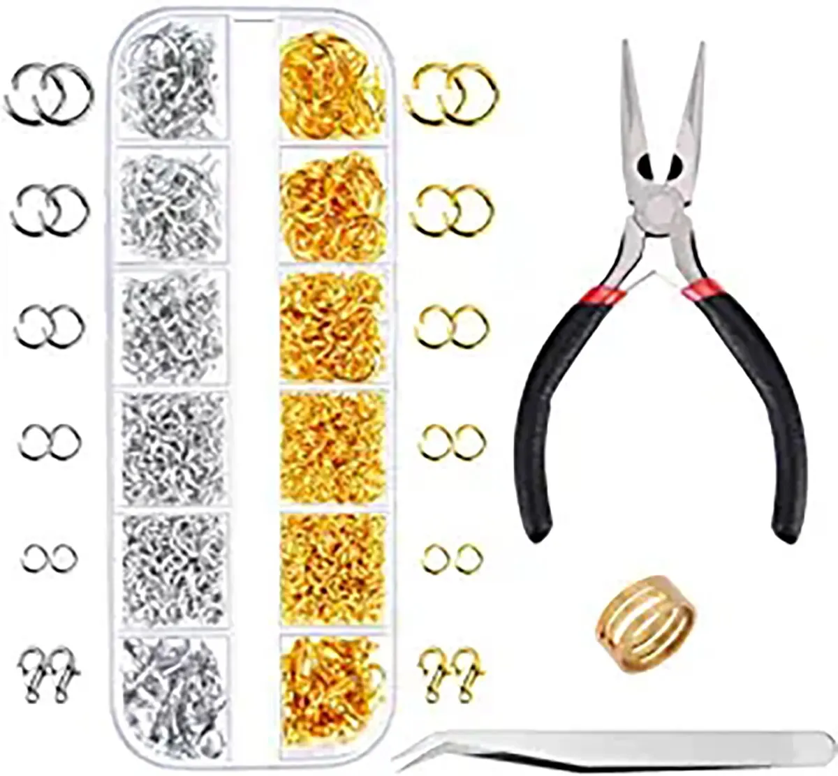 Jewelry Making Kit: Gold & Silver Jump Rings and Lobster Clasps with Pliers, 1200-Piece Set