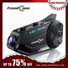Freedconn R1 플러스 오토바이 인터콤 헬멧 대시 캠 블루투스 헤드셋 핸즈프리 커뮤니케이터 비디오 기록 1080P 인터폰