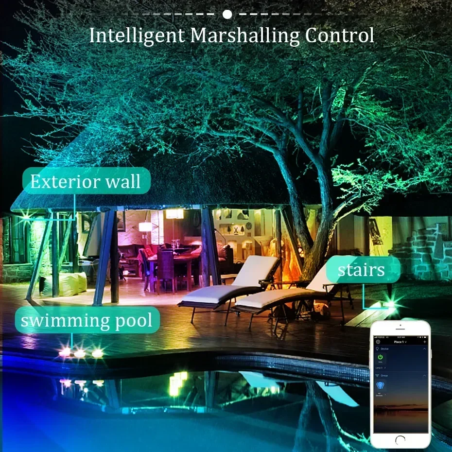 최신 스마트 투광 조명, LED 반사판, 야외 조명, RGB 밝기 조절, 따뜻한 차가운 백색 조명, 알렉사 구글 홈, 220V, 30 W, 50 W, 100W