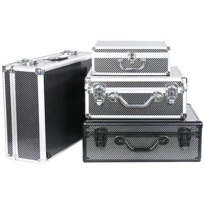 Aluminum Alloy Frame Suitcase Storage Box with Sponge Cubes Compartment for Microphone Sound Card Mixer Camera Drone Tools Kits