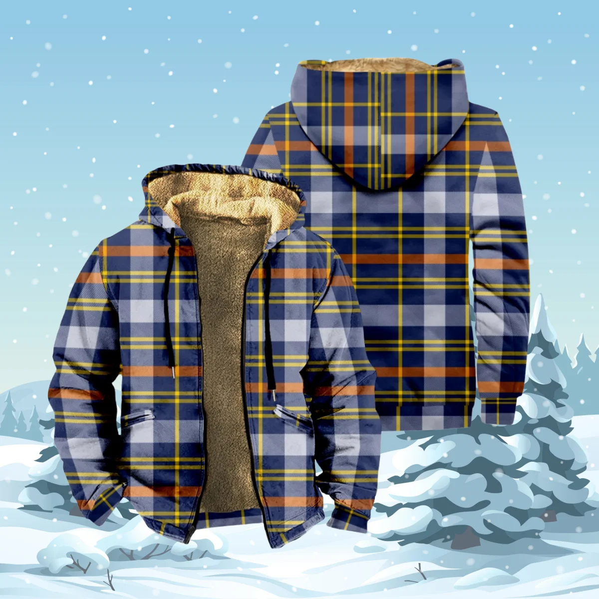 

Warm HoodieMen's Winter Vintage Parkas Long Sleeve Different Color Plaid Pattern Print Jacket for Men/Women Thick Clothing
