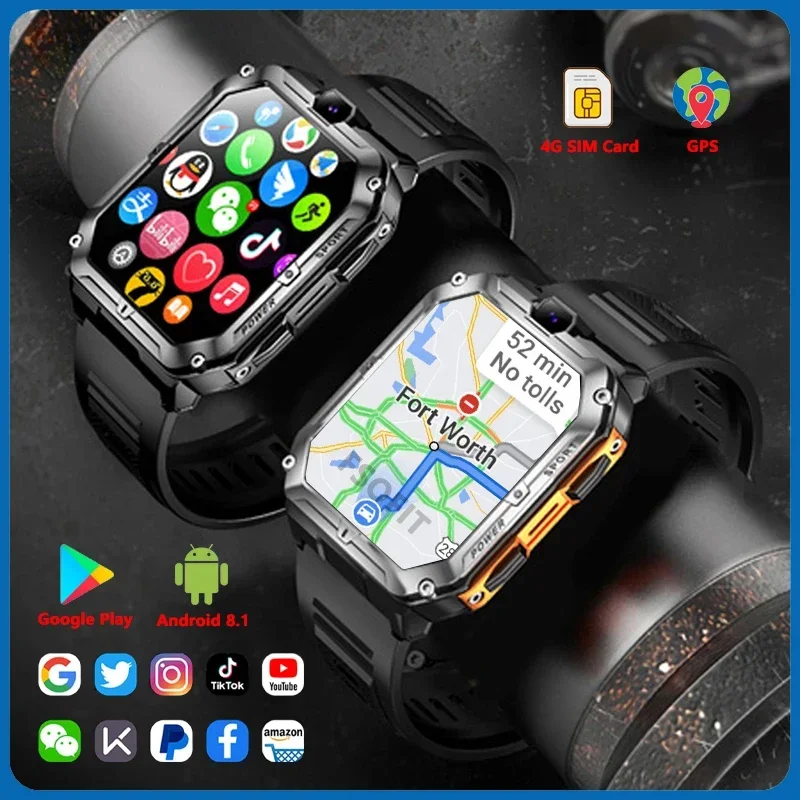 

2024 New Front and Rear Cameras 1.96 Inch GPS Unisex 4G Internet Full Netcom Cartoon IP67 Heart Rate Fitness Android Smartwatch