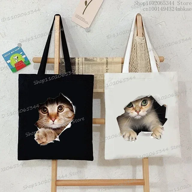 Cute Cat Graphics Canvas Tote Bag