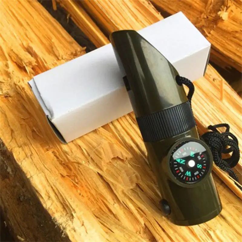 Multifunctional Whistle 7 In 1 Camping Survival Whistle Trekking Thermometer Compass Tools Magnifier Mirror 1~10PCS survival whistle sport whistle sports whistle metal whistle