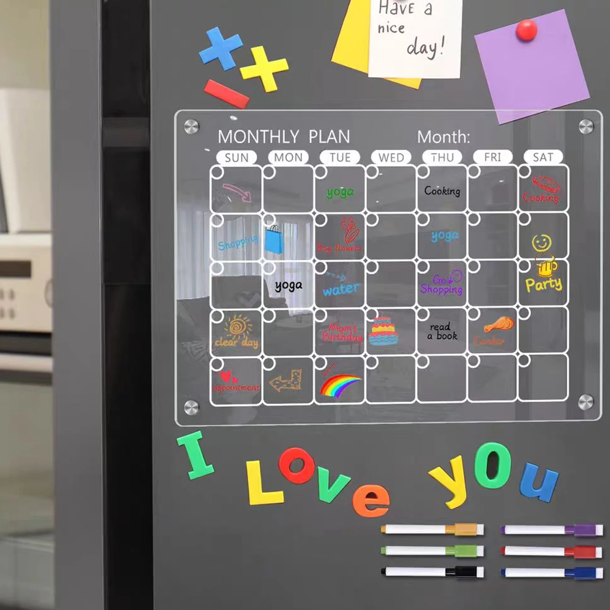 Magnetic Transparent Display Board Message Board Acrylic Weekly and Monthly Plan Reusable, Home Business Office Supplies