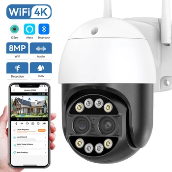 8MP PTZ WIFI Camera Dual-Lens 8XDigital Zoom Waterproof Outdoor Two-Way Audio Surveillance Wireless IP Camera ICSEE ONVIF 1