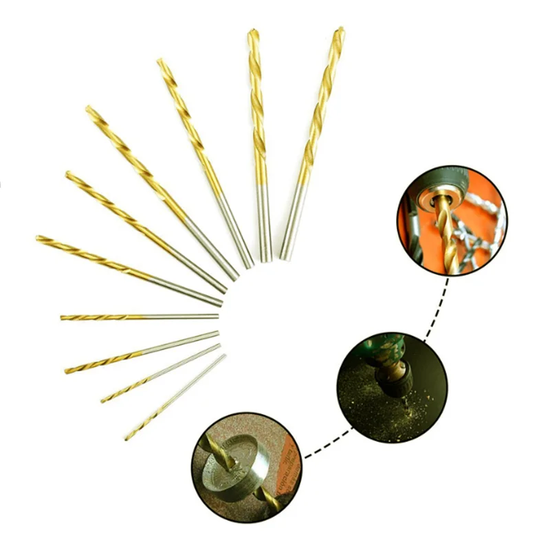 50pcs titanium plated twist drill HSS micro open hole straight handle twist drill 1-3mm electric punch bit set