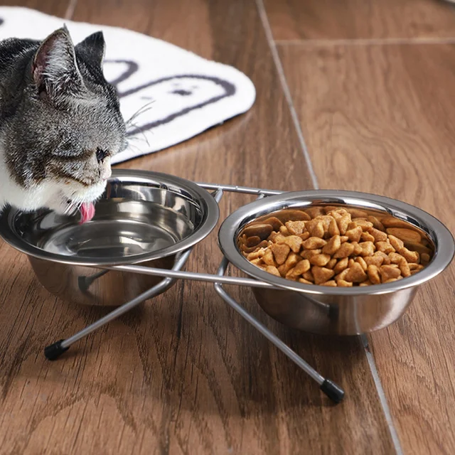 Pet Bowl Stainless Steel Pet Dogs Cat Double Bowls Durable Iron Stand Food Water Dishes Anti Slip Puppy Feeder Pet Supplies 2