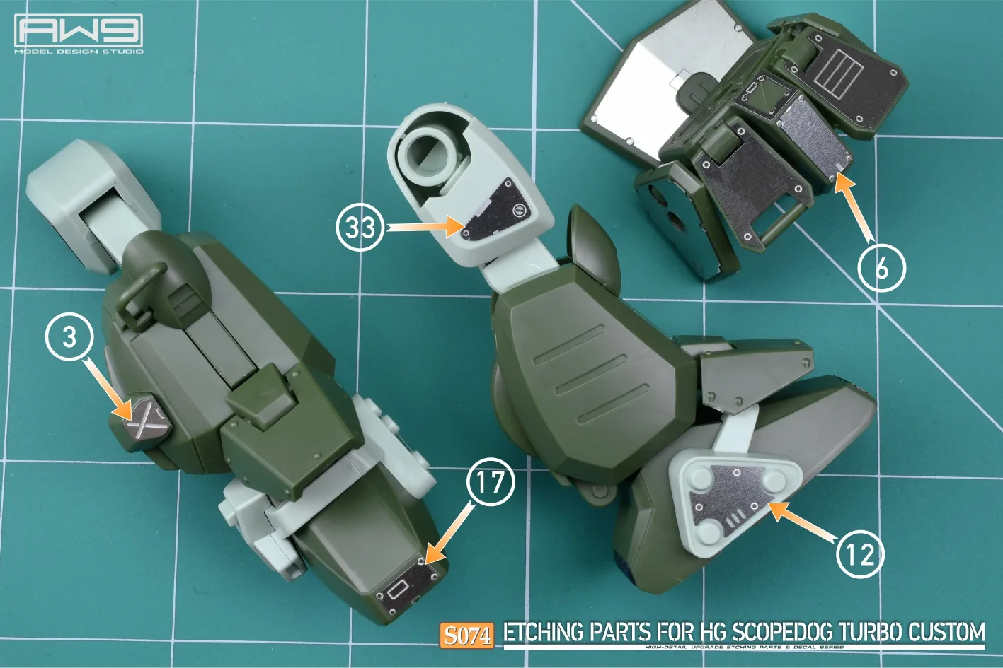 MADWORKS S74 HG SCOPEDOG TURBO CUSTOM 모델 애드온 부품용 고상세 업그레이드 에칭 부품 및 데칼