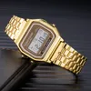 Harajuku Luxury TOP Brand Women Watch Gold Stainless Steel WR F91W LED Electronic Waterproof Multifunction Square Digital Watch 1