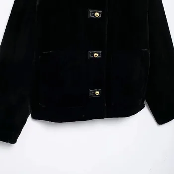 معطف فرو صناعي قصير من HXAO للنساء للخريف بأكمام طويلة سترة سوداء قطيفة ملابس خارجية معاطف نسائية شتوية دافئة فروي سترات 5