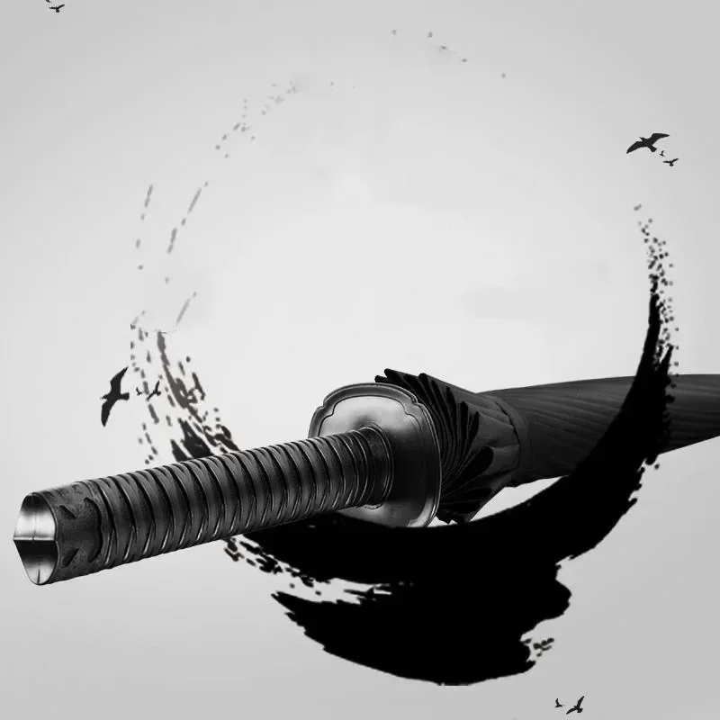 Katana-Regenschirm mit langem Griff, UV-blockierend, schwarzer Sonnenschirm, Ninja-Messer, japanisches Katana-Samurai-Schwert, Säbel, Regenschirme, Regenmantel, Geschenk – Detail 7