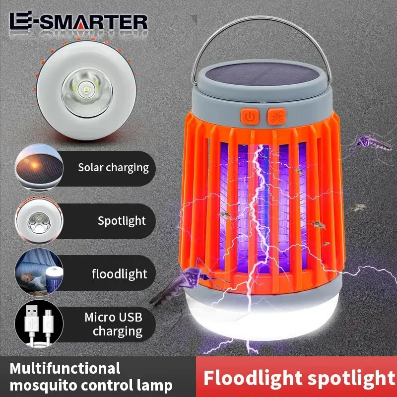 Electric Mosquito Killer Lamp UV Light Bug Zapper Trap Solar Charging Rechargeable Summer Fly Swatter Insect Killer Light