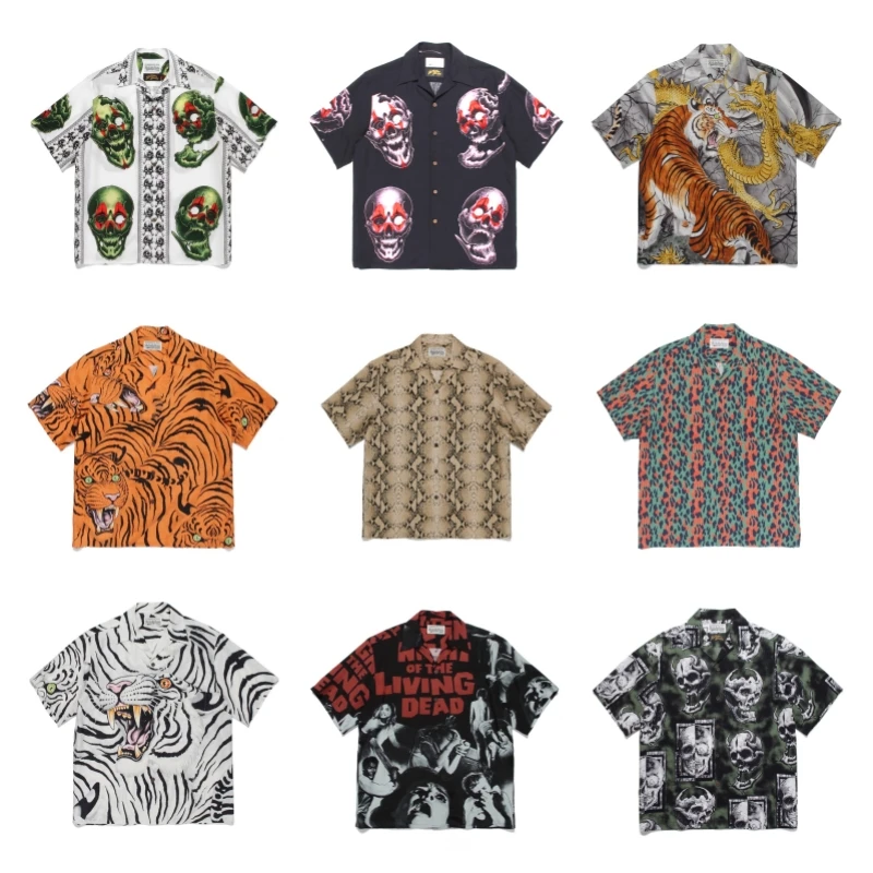 

24ss Multicolor WACKO Hawaii Shirt Best Quality Loose Casual Mens Womens Cuban Neck Short Sleeve Shirt Tops