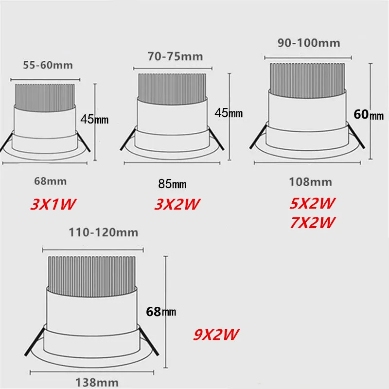 LED Downlights 3W 6W 10W 14W 18W Recessed Ceiling Spot Lights ac85-265V Indoor Lighting