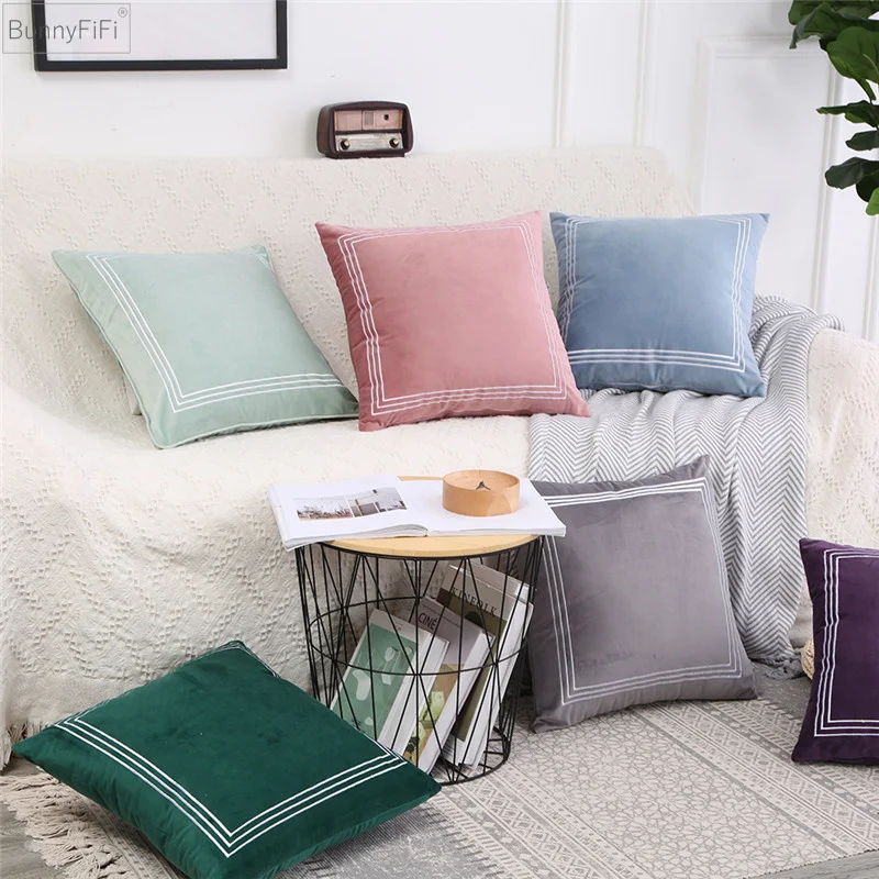 

Solid Home Decorative Velvet Cushion Cover Vintage Embroidery Pink Purple Mint Grey Blue Pillow Case for Home Sofa Bed 45x45cm