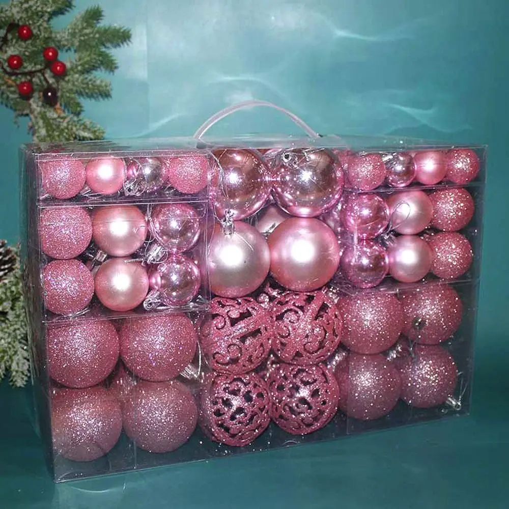 thumbnail image 1 of Juego de 100 bolas navideñas de plástico de moda, 8 cm, 18 colores, bolas de adorno navideñas suspendibles para fiestas, 1 of 5