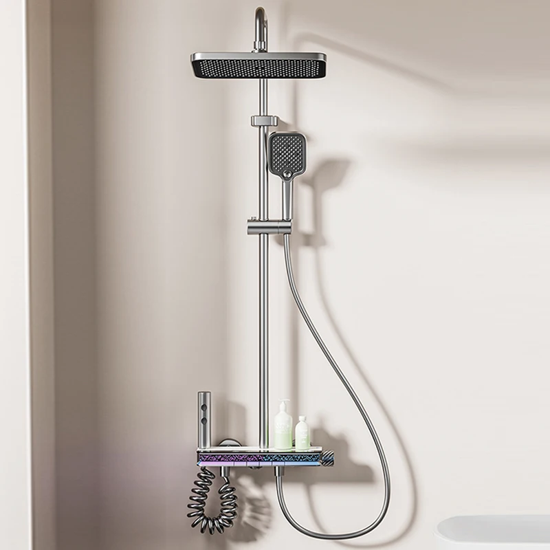 Shower Set with Starry Sky Atmosphere Light Bathroom Digital Display Shower System Modern Bath Faucets Shower Head 4
