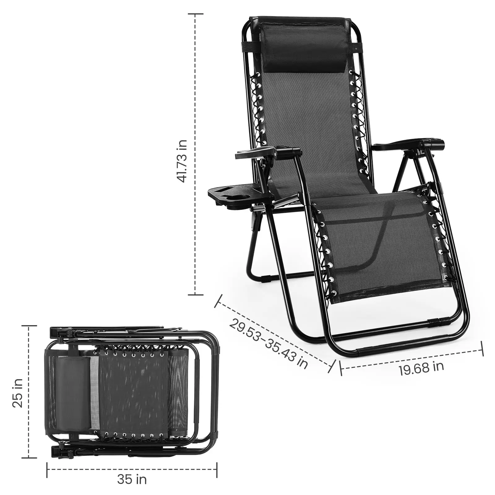 JHK Zero Gravity Set of 2 Portable Recliner Camping Patio Outdoor Garden Lounge Chair with Cup Holder Trays Adjustable Pillow 4