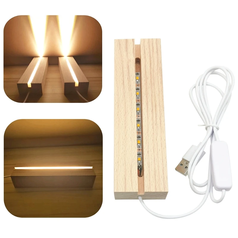 Handmade Wood Rectangle Round Oval Shape LED Display Base Resin Art