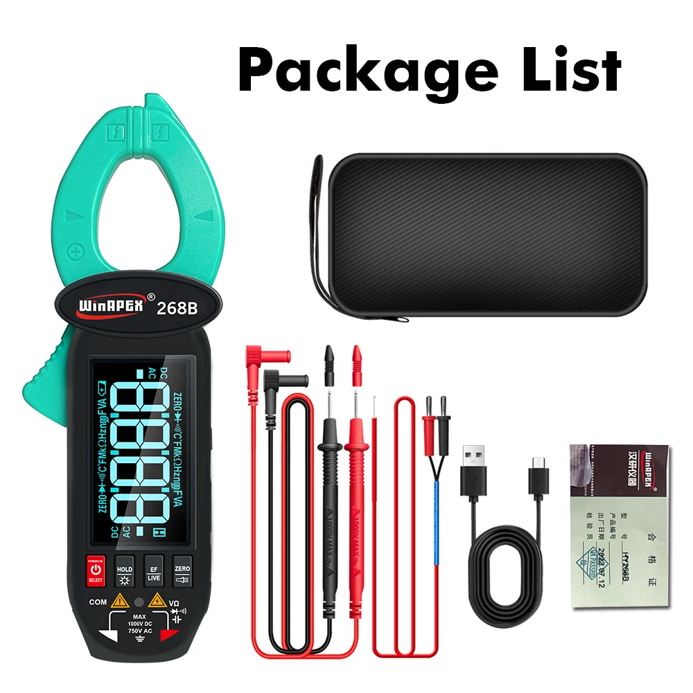 268B Digital Clamp Meter 60A 1000V AC DC Current Clamp True RMS Clamp Amperemeter Voltmeter Diode Temperature Capacitance Tester 6